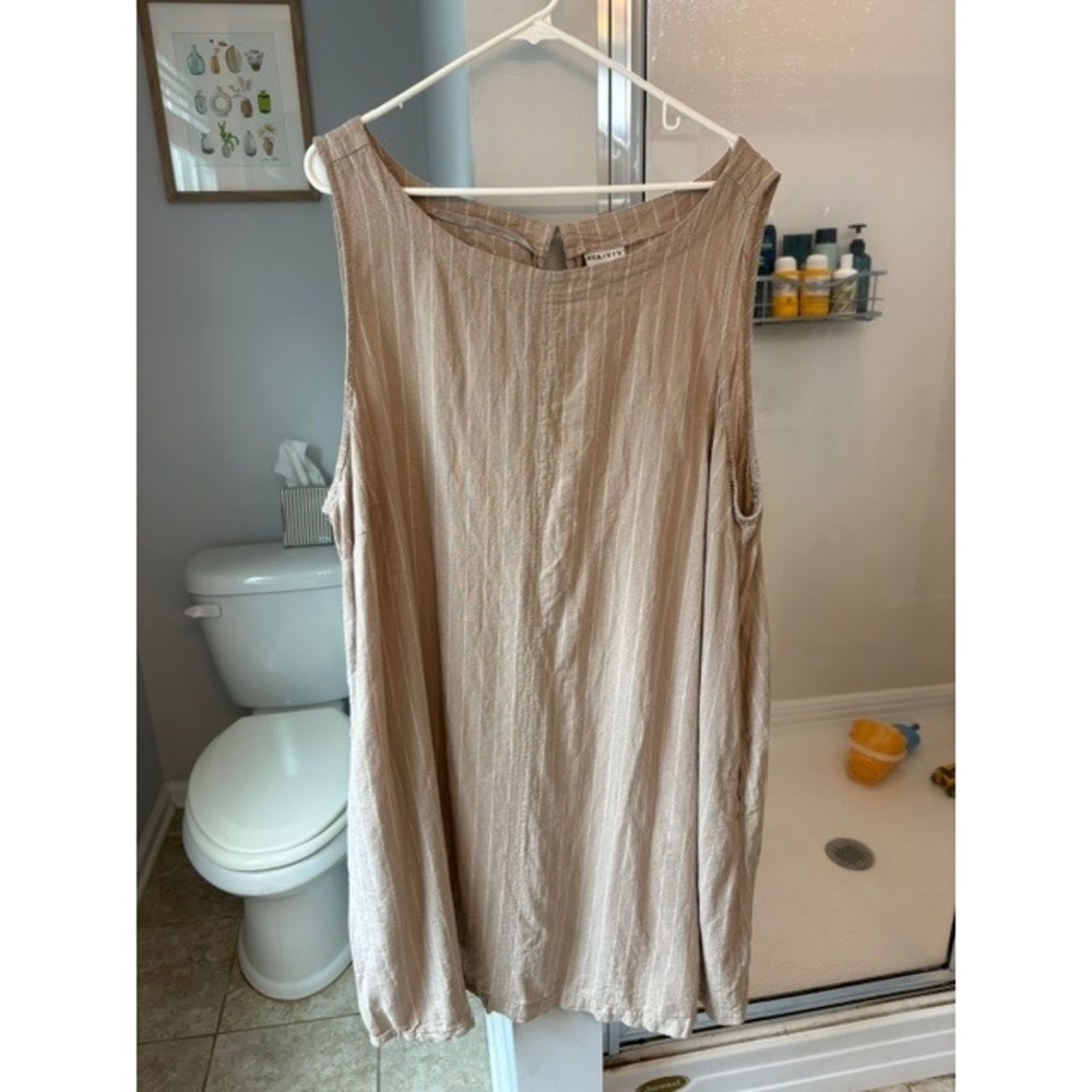 Ava & Viv Women's 3X Linen Blend Sleeveless Shift Dress Tan Striped Plus Size